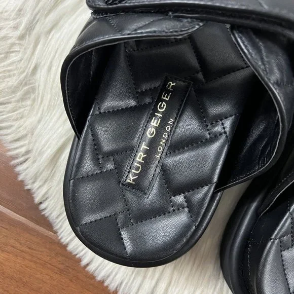 Kurt Geiger Men's Size 43.5 / US 10.5 Black Leather Quilted Orson Slide Sandals - Picture 9 of 13